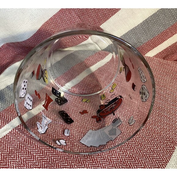 Hazel Atlas Vintage 1960’s Glass Ice Bucket Casino Cards Dice Poker Barware MCM - Picture 5 of 7
